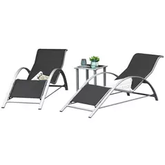 Outsunny Three-Piece Curved Sun Lounger Set - Black - 7