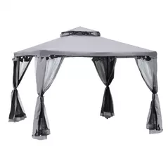 Outsunny 3 x 3 m Metal Gazebo, Garden Pavillion, Double Roof Outdoor Canopy Shelter with Mesh Sidewalls, Grey - 1