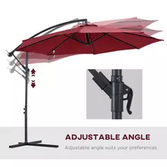 Outsunny Cantilever Umbrella Parasol Hanging Banana Steel Dark Green 3M Patio Wine Red - 7