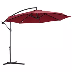 Outsunny Cantilever Umbrella Parasol Hanging Banana Steel Dark Green 3M Patio Wine Red - 1