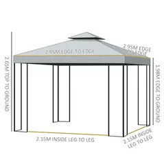 Outsunny 3 x 3 m Garden Gazebo Double Roof Marquee Patio Wedding Party Tent Canopy Shelter with Sidewalls, (Dark Grey) - 3