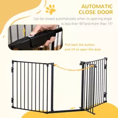 PawHut Pet Safety Gate, 3 Panels Playpen Fireplace, Foldable Metal Fence, Stair Barrier, Room Divider, Fire Guard w/ Automatic Closing Door, Black - 6
