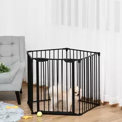 PawHut 5 Panels Pet Playpen Metal Fence w/ Walk Through Door - Black - 2
