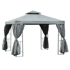Outsunny 3 x 3 m Garden Gazebo Double Roof Marquee Patio Wedding Party Tent Canopy Shelter with Sidewalls, (Dark Grey) - 1