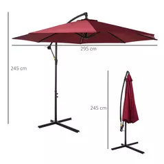 Outsunny Cantilever Umbrella Parasol Hanging Banana Steel Dark Green 3M Patio Wine Red - 3