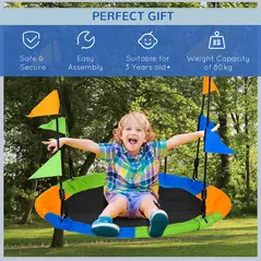 Outsunny Kid Nest Swing Seat Saucer Tree Swing 40 Inch/100cm Adjustable Rope Outdoor Indoor for Kids Over 3 Years Old Multi-Colour - 4