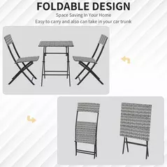 Outsunny 2-Seater Chair Bistro Set Garden Patio Table & Chair Black Rattan Furniture Grey - 5