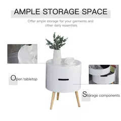 HOMCOM 3-Tier Coffee Table, Round End Table with 2 Hidden Compartments and Detachable Tray, Side Table with Storage for Living Room, White - 5