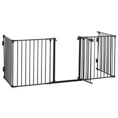 PawHut 5 Panels Pet Playpen Metal Fence w/ Walk Through Door - Black - 1