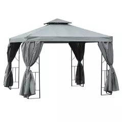 Outsunny 3 x 3 m Garden Gazebo Double Roof Marquee Patio Wedding Party Tent Canopy Shelter with Sidewalls, (Dark Grey) - 2
