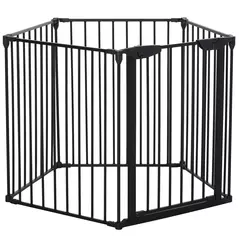 PawHut 5 Panels Pet Playpen Metal Fence w/ Walk Through Door - Black - 8