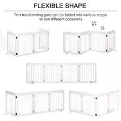 PawHut Freestanding Pet Gate 4 Panel Wooden Dog Barrier Folding Safety Fence with Support Feet up to 204cm Long 61cm Tall for Doorway Stairs White - 6