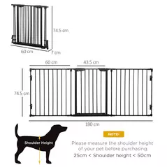 PawHut Pet Safety Gate, 3 Panels Playpen Fireplace, Foldable Metal Fence, Stair Barrier, Room Divider, Fire Guard w/ Automatic Closing Door, Black - 3