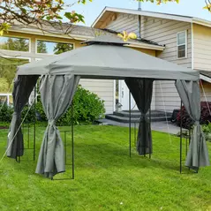 Outsunny 3 x 3 m Garden Gazebo Double Roof Marquee Patio Wedding Party Tent Canopy Shelter with Sidewalls, (Dark Grey) - 1