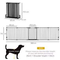 PawHut 5 Panels Pet Playpen Metal Fence w/ Walk Through Door - Black - 3