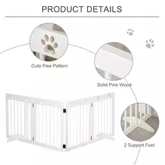 PawHut Freestanding Pet Gate 4 Panel Wooden Dog Barrier Folding Safety Fence with Support Feet up to 204cm Long 61cm Tall for Doorway Stairs White - 5