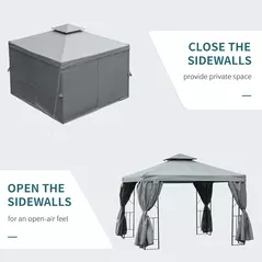 Outsunny 3 x 3 m Garden Gazebo Double Roof Marquee Patio Wedding Party Tent Canopy Shelter with Sidewalls, (Dark Grey) - 6