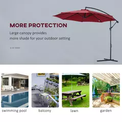 Outsunny Cantilever Umbrella Parasol Hanging Banana Steel Dark Green 3M Patio Wine Red - 6