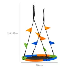 Outsunny Kid Nest Swing Seat Saucer Tree Swing 40 Inch/100cm Adjustable Rope Outdoor Indoor for Kids Over 3 Years Old Multi-Colour - 3