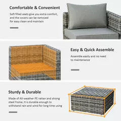 Outsunny Five Piece Rattan Armchair, Stool and Table Set - Mixed Grey - 5