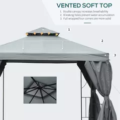 Outsunny 3 x 3 m Garden Gazebo Double Roof Marquee Patio Wedding Party Tent Canopy Shelter with Sidewalls, (Dark Grey) - 4