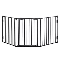 PawHut Pet Safety Gate, 3 Panels Playpen Fireplace, Foldable Metal Fence, Stair Barrier, Room Divider, Fire Guard w/ Automatic Closing Door, Black - 1