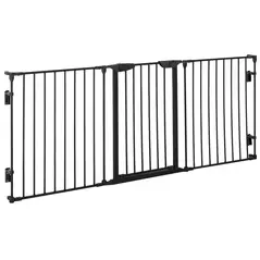 PawHut Pet Safety Gate, 3 Panels Playpen Fireplace, Foldable Metal Fence, Stair Barrier, Room Divider, Fire Guard w/ Automatic Closing Door, Black - 8
