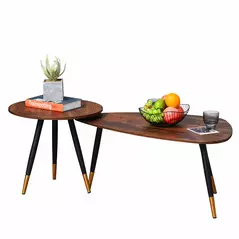 HOMCOM Set of Two Scandinavian-Style Coffee Tables - Walnut - 1