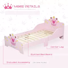 HOMCOM Kids Toddler Bed Princess Crown Theme Safety Side Rails Slats Home Bedroom Furniture Boys Girls 3-6 Years Pink 143 x 73 x 60 cm - 4