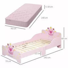 HOMCOM Kids Toddler Bed Princess Crown Theme Safety Side Rails Slats Home Bedroom Furniture Boys Girls 3-6 Years Pink 143 x 73 x 60 cm - 3