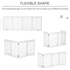 PawHut Wooden Pet Gate Foldable Freestanding Dog Safety Barrier w/ Support Feet - 6