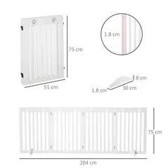 PawHut Wooden Pet Gate Foldable Freestanding Dog Safety Barrier w/ Support Feet - 3