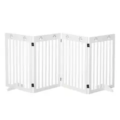 PawHut Wooden Pet Gate Foldable Freestanding Dog Safety Barrier w/ Support Feet - 1