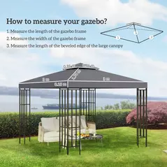 Outsunny 3(m) Gazebo Top Cover Double Tier Canopy Replacement Pavilion Roof Deep Grey - 3