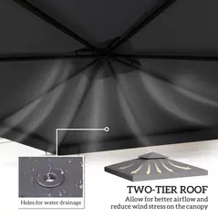 Outsunny 3(m) Gazebo Top Cover Double Tier Canopy Replacement Pavilion Roof Deep Grey - 4