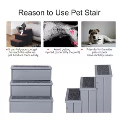 PawHut Dog Steps for Bed Sofa, 3 Step Wooden Dog Stairs for Sofa, Pet Stairs with Storage for Small Cats and Puppy, Grey - 5