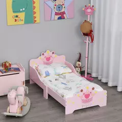 HOMCOM Kids Toddler Bed Princess Crown Theme Safety Side Rails Slats Home Bedroom Furniture Boys Girls 3-6 Years Pink 143 x 73 x 60 cm - 2
