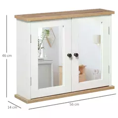 kleankin Bathroom Mirror Cabinet Wall Mounted Storage Cupboard with Double Door and Adjustable Shelf, White - 3