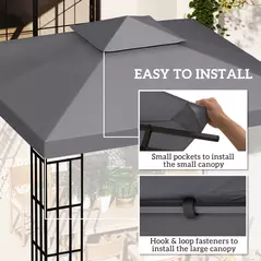 Outsunny 3(m) Gazebo Top Cover Double Tier Canopy Replacement Pavilion Roof Deep Grey - 5