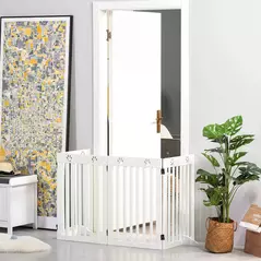 PawHut Wooden Pet Gate Foldable Freestanding Dog Safety Barrier w/ Support Feet - 2