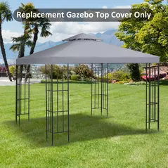 Outsunny 3(m) Gazebo Top Cover Double Tier Canopy Replacement Pavilion Roof Light Grey - 7
