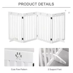 PawHut Wooden Pet Gate Foldable Freestanding Dog Safety Barrier w/ Support Feet - 5