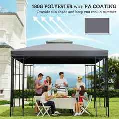 Outsunny 3(m) Gazebo Top Cover Double Tier Canopy Replacement Pavilion Roof Deep Grey - 6
