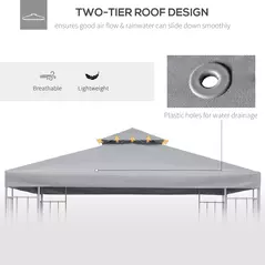 Outsunny 3(m) Gazebo Top Cover Double Tier Canopy Replacement Pavilion Roof Light Grey - 4