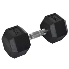 HOMCOM 15KG Single Rubber Hex Dumbbell Portable Hand Weights Dumbbell Home Gym - 1