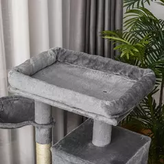 PawHut Cat Tree Tower for Indoor Cats, 111cm Kitten Activity Centre with Scratching Post Pad Hammock Condo Bed Ball Toy, Grey - 9