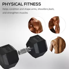 HOMCOM 15KG Single Rubber Hex Dumbbell Portable Hand Weights Dumbbell Home Gym - 7