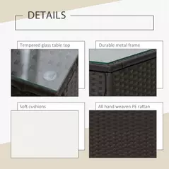 Outsunny 3 Pieces Rattan Bistro Set with Furniture Cover, Wicker Garden Furniture Set, Glass Top Coffee Table and Chairs with Cushions for Outdoor, Patio, Balcony, Cream White - 5