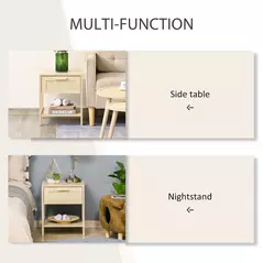 HOMCOM Nightstand with Rattan Drawer and Storage Shelf, Bedside End Table for Bedroom, Living Room - 7