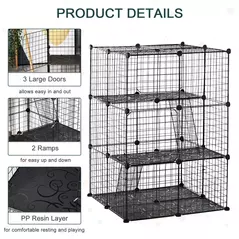 PawHut Pet Playpen DIY Small Animal Cage Enclosure Metal Wire Fence 39 Panels with 3 Doors 2 Ramps for Kitten Bunny Chinchilla Pet Mink Black - 4